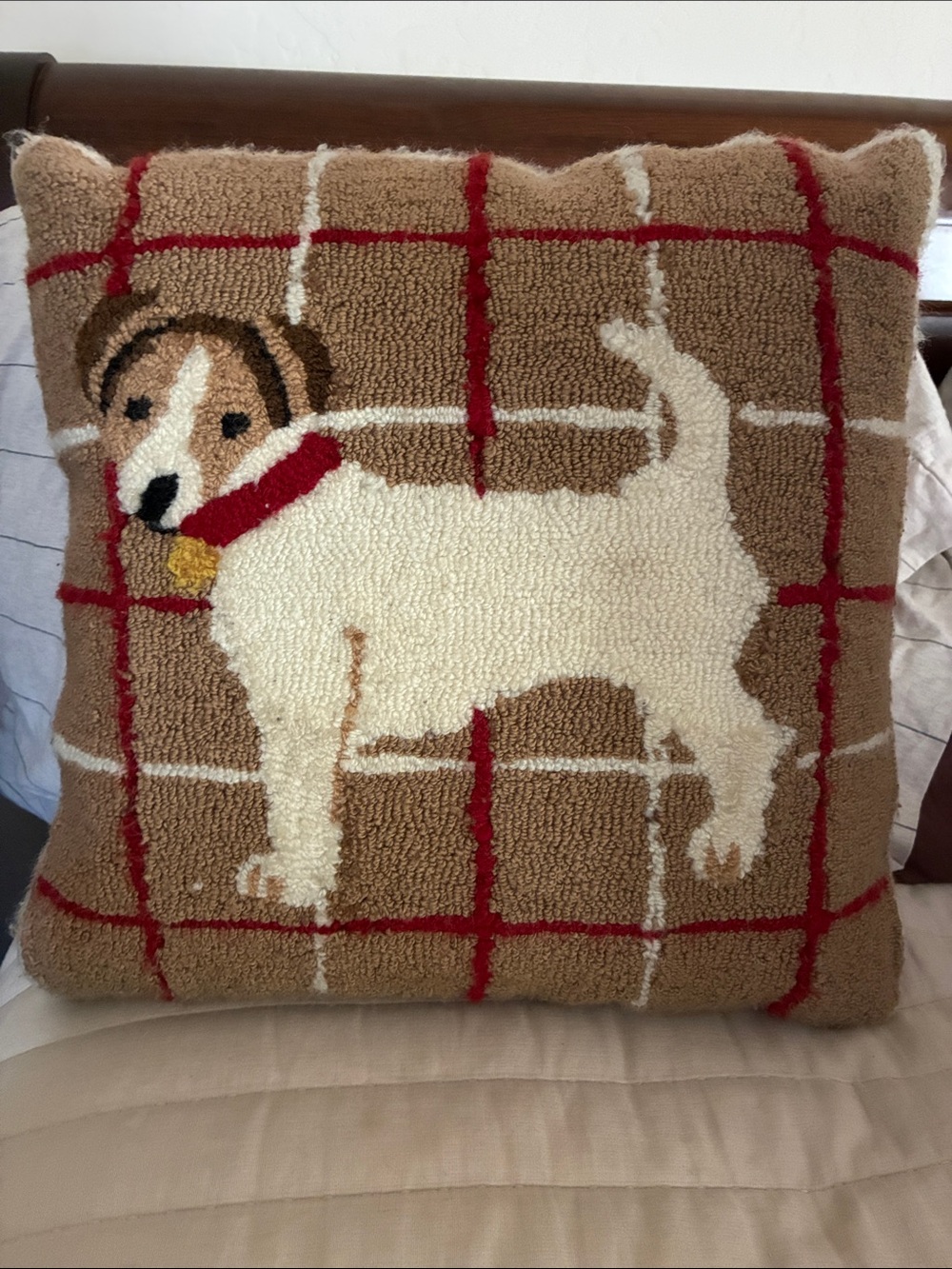 Pillow Jack Russel hooked wool 16inch square